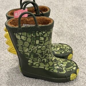 Kids Green Dinosaur Rain Boots Size 7/8, Toddler Boy’s Boots Size 7/8